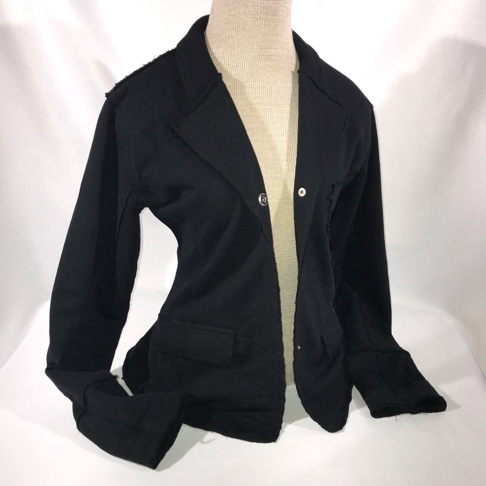 Black Raw Hem Moto Style Blazer by Ragdoll Medium